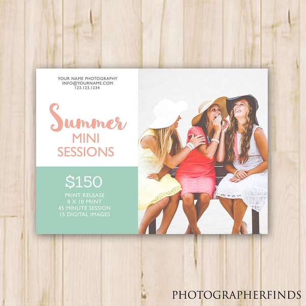 Summer Mini Sessions Template - Photography Marketing Board, Photographer Booking Ad, Summer Minis Photoshop Template PSD *INSTANT DOWNLOAD*