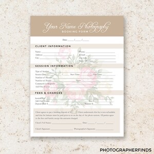 Elegant Client Booking Form - Photoshop Template for Photographers - PSD *INSTANT DOWNLOAD*