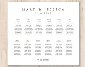 12 Tables - Wedding Seating Chart Template - Seat Chart Template, Wedding Table Chart - Microsoft Word DOC 24"x 20" *INSTANT DOWNLOAD*