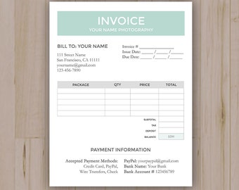 Photography Business Invoice Template, Photography Forms, Photoshop PSD file *INSTANT DOWNLOAD*