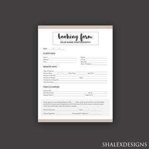 Photography Order Booking Form for Photographers, Client Booking Form - Photoshop PSD Template *INSTANT DOWNLOAD*
