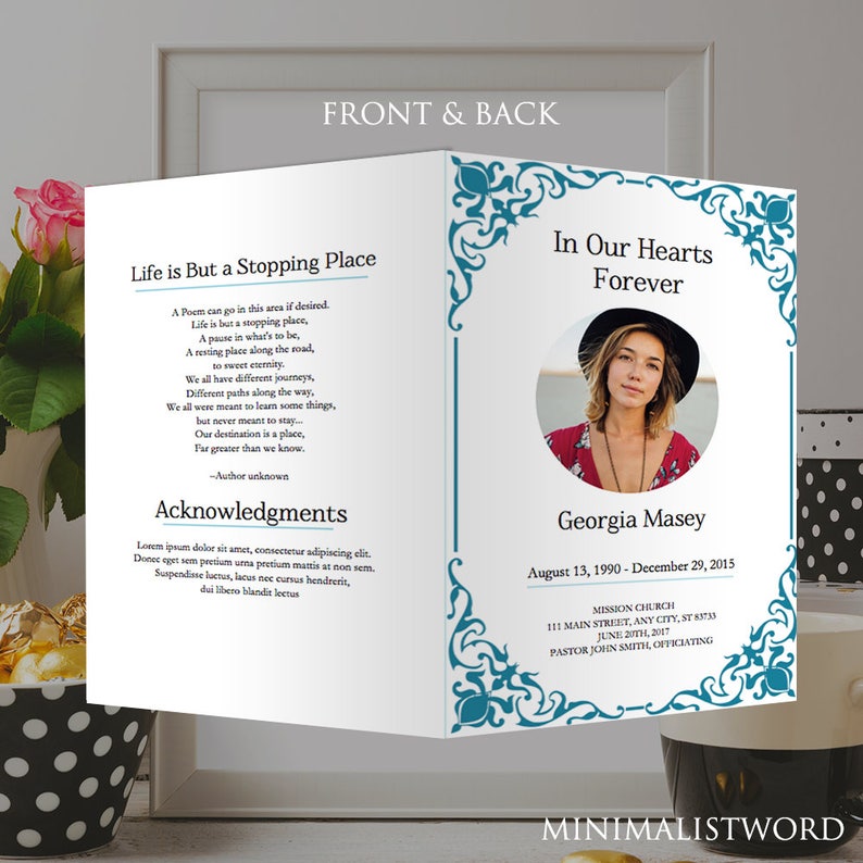 Funeral Program Template MS Word in Loving Memory, Obituary, Church