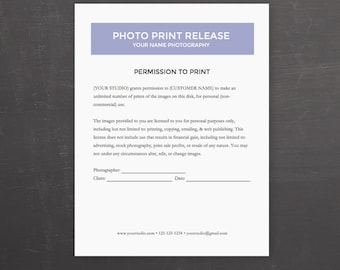 Photo Print Release Form - Photography Template for Photographers - MS Word *Instant Download*