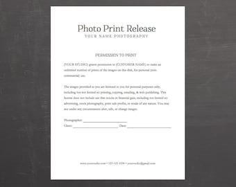 Photo Print Release Form - Photography Template for Photographers - MS Word *Instant Download*