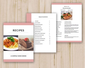 Recipe Book - 3-Page - Cover, Table of Contents, Single Sheet - Recipe Templates - Recipe Binder Printable - MS Word *Instant Download*