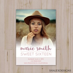 Sweet Sixteen Birthday Card Template - Photoshop PSD *INSTANT DOWNLOAD*