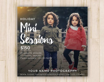 Square Holiday Mini Sessions Template - Holiday Minis, Christmas Minis, Marketing Board Template - Photoshop PSD *INSTANT DOWNLOAD*