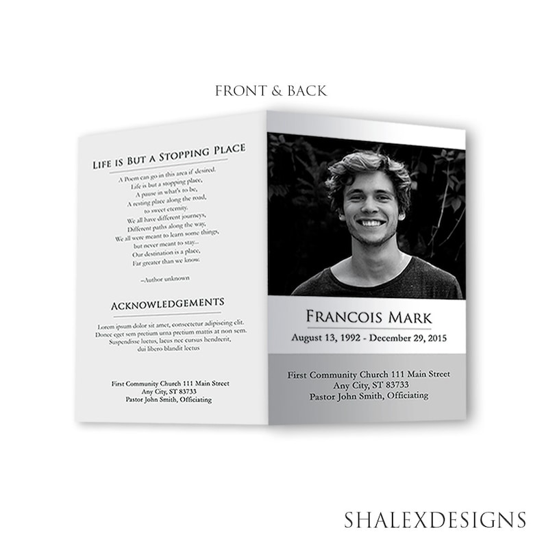 Funeral Program Template Memorial Program Template, Funeral Card, Funeral Service, Church Service Photoshop PSD INSTANT DOWNLOAD image 1