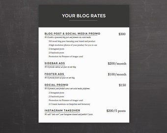 Ad Rate Sheet - Blog Rate Kit - MS Word *INSTANT DOWNLOAD*