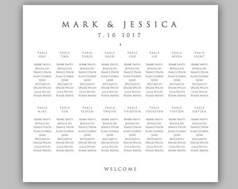 Elegant Wedding Seating Chart Template 16 Tables - Seat Chart Template, Wedding Table Chart, Microsoft Word DOC 24" x 20" *INSTANT DOWNLOAD*