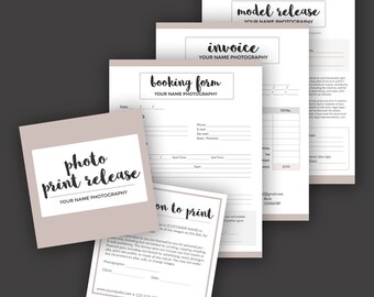 Photography Business Forms - Model Release, Print Release, Booking, Invoice Template, for Photographers - Photoshop PSD *INSTANT DOWNLOAD*