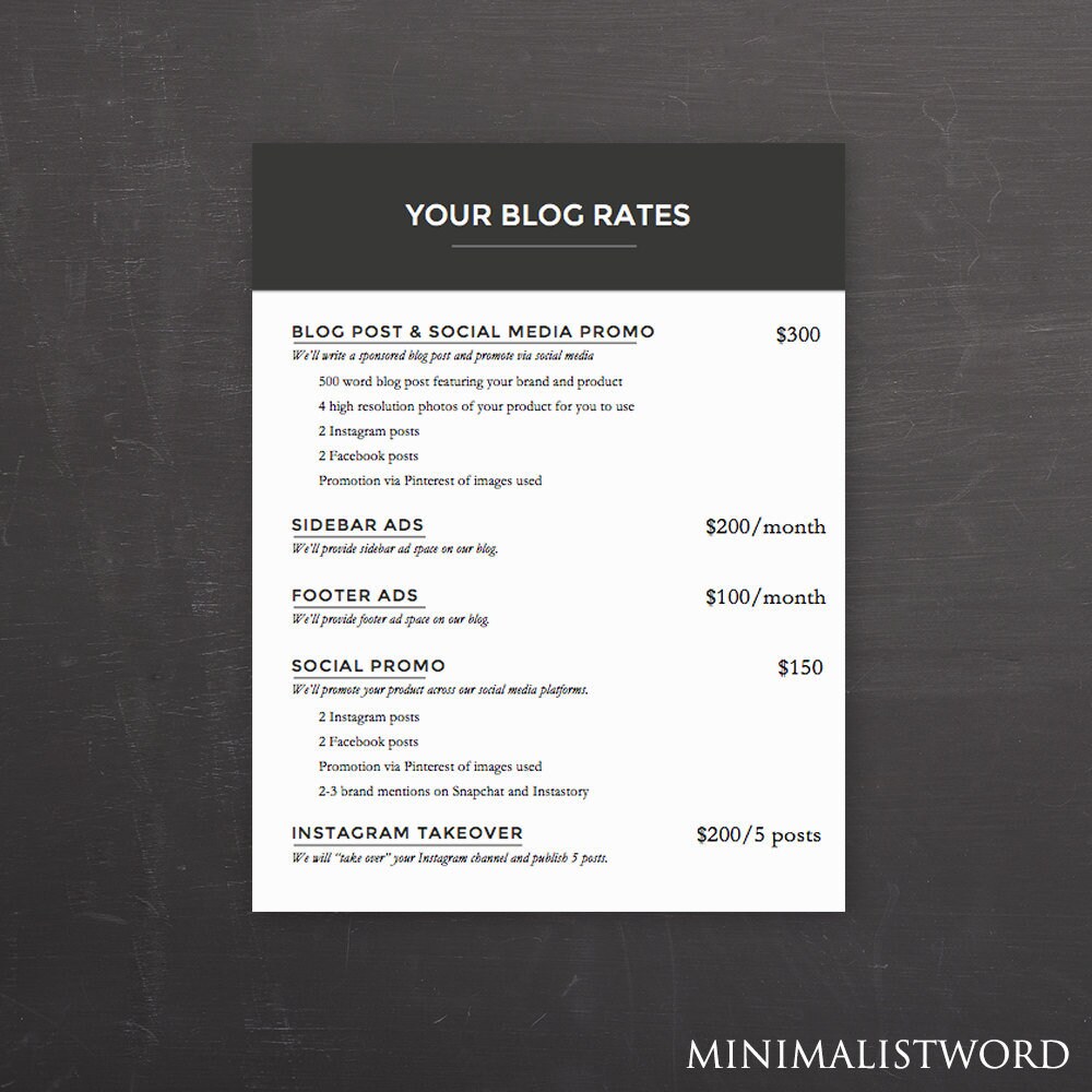 2-pack Blogger Media Kit and Rate Kit Template MS Word - Etsy