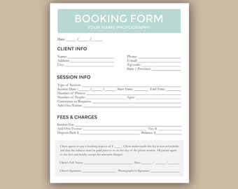 Client Booking Form For Photographer, Booking Sessions Template, Photography Contract, Session Booking Sign Up - PSD *INSTANT DOWNLOAD*
