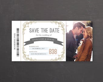 Save the Date Boarding Pass Ticket Template - Wedding Announcement Card - Photoshop PSD *INSTANT DOWNLOAD*
