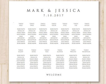 13 Tables Wedding Seating Chart Template - Seat Chart Template, Wedding Table Chart - Microsoft Word DOC 24" x 20" *INSTANT DOWNLOAD*