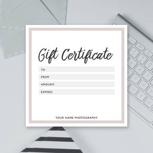 Modèle de certificat-cadeau de photographie - certificat-cadeau de studio, carte-cadeau de photographe, bon - Photoshop modèle PSD * TÉLÉCHARGEMENT INSTANTANÉ *