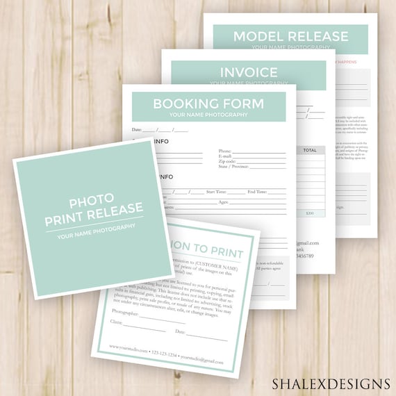 Photography Form Templates Pack - Model Release, Print Release, Booking, Invoice, Photography Contract - Photoshop PSD *INSTANT DOWNLOAD*