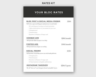 Ad Rate Sheet - Blog Rate Kit, Press Kit Template, Media Kit Pricing, Blog Kit, Sponsorships Pricing - Photoshop PSD *INSTANT DOWNLOAD*