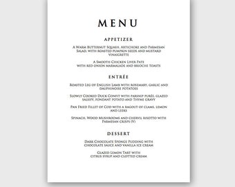 Wedding Menu Template - Minimal Modern Menu - Microsoft Word Doc *INSTANT DOWNLOAD*