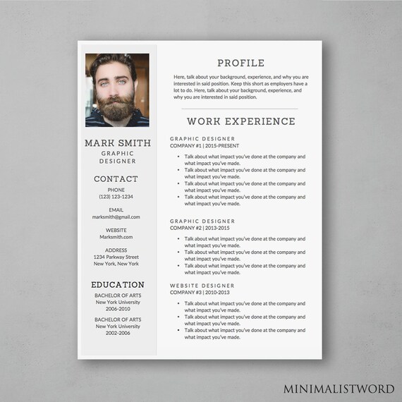 resume template word with gray sidebar modern resume etsy word sidebar