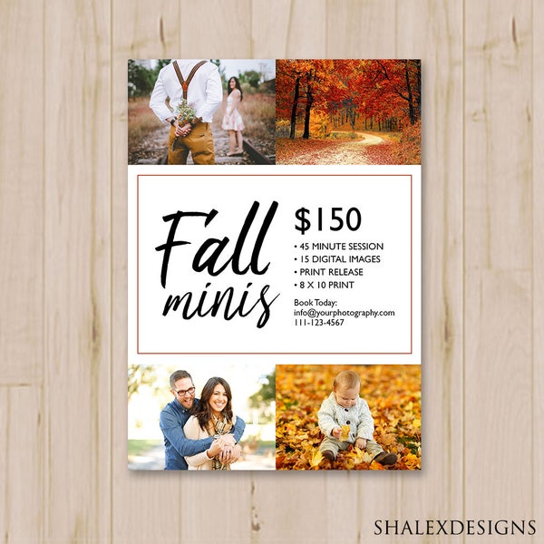 Fall Mini Sessions Template - Photography Marketing Board, Fall Minis Template, Autumn, Booking Ad, Photoshop Template *INSTANT DOWNLOAD*