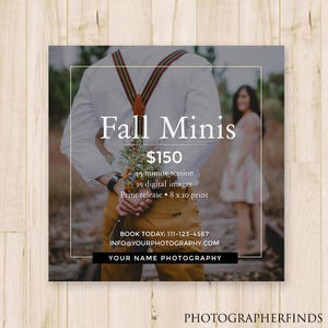 Photography Fall Mini Sessions Template - Autumn Booking Ad, Fall Minis Template, Social Media Post, Photoshop Template *INSTANT DOWNLOAD*
