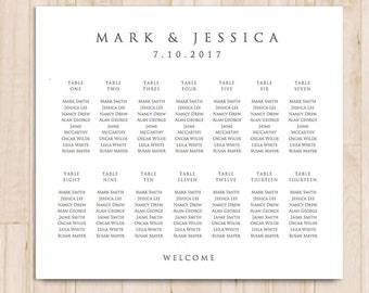 14 Tables Wedding Seating Chart Template - Seat Chart Template, Wedding Table Chart - Microsoft Word DOC 24" x 20"  *INSTANT DOWNLOAD*