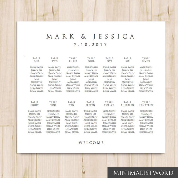 14 Tables Wedding Seating Chart Template Seat 14 Tables Wedding Seating Chart, Wedding Reception Seating Chart Template Round Tables