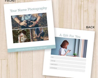 Photography Gift Certificate Template - Photographer Gift Card, Voucher, Photo Card - Photoshop Template PSD *INSTANT DOWNLOAD*