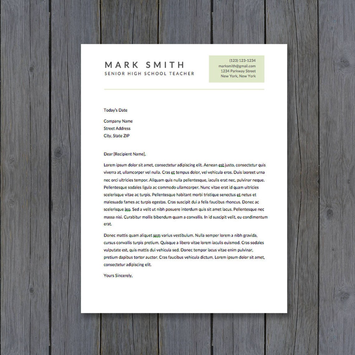 Green Cover Letter Template Professional Cover Letter Template for Word