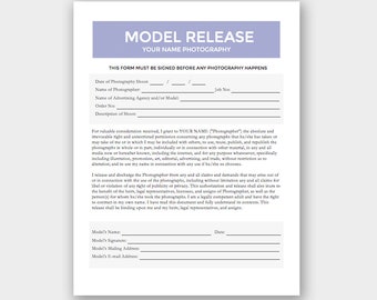 Model Release Form - Photography Template for Photographers - MS Word *Instant Download*