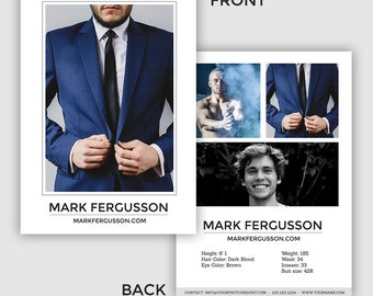 Male Modeling Comp Card Template - Model Comp Card, Modeling Comp Card, Zed Card, Model Card - Photoshop Template *INSTANT DOWNLOAD*