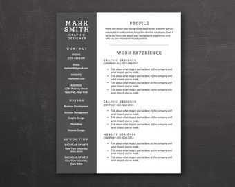 Professional Resume Template for Word - DIY Printable - Modern and Creative CV Design - MS Word *Instant Download*