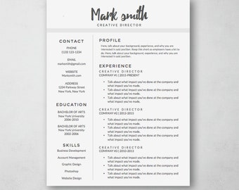 Resume Template - 1 Page Resume, Graduation Resume, Modern Resume, Creative Resume, Clean Resume, CV Template - MS Word *Instant Download*