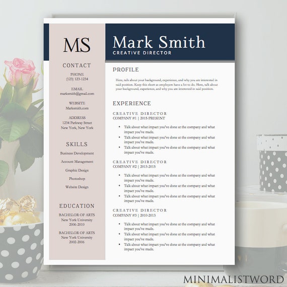 Professional Resume Template Word DIY Printable CV MS Word Instant.