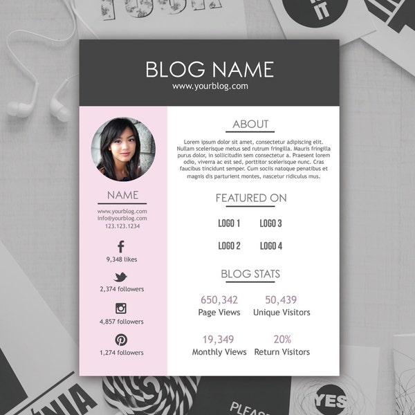 Plantilla de kit de medios de Blogger - Plantilla de kit de medios de blog, kit de medios, kit de blogger, kit de medios para bloggers, Photoshop PSD *DESCARGA INSTANTE*