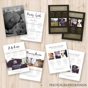 Pricing Guide Templates Set of 4, Price Guide for Photographers - Photoshop Template, PSD *INSTANT DOWNLOAD*