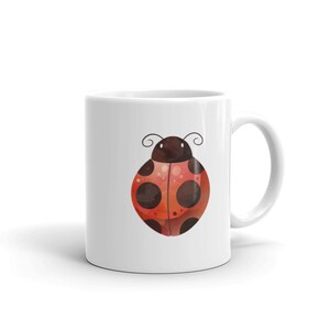 Ladybug Mug, ladybugs, ceramic, gift for her, gender neutral gift, white glossy mug, 11oz and 15oz, bug mug