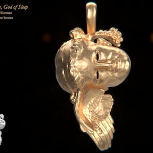 HYPNOS, God of Sleep necklace pendant vertical option Gold, Silver, Bronze, Platinum, Ancient Greek Artifact Jewelry, Pagan, Cameo Raw Bronze