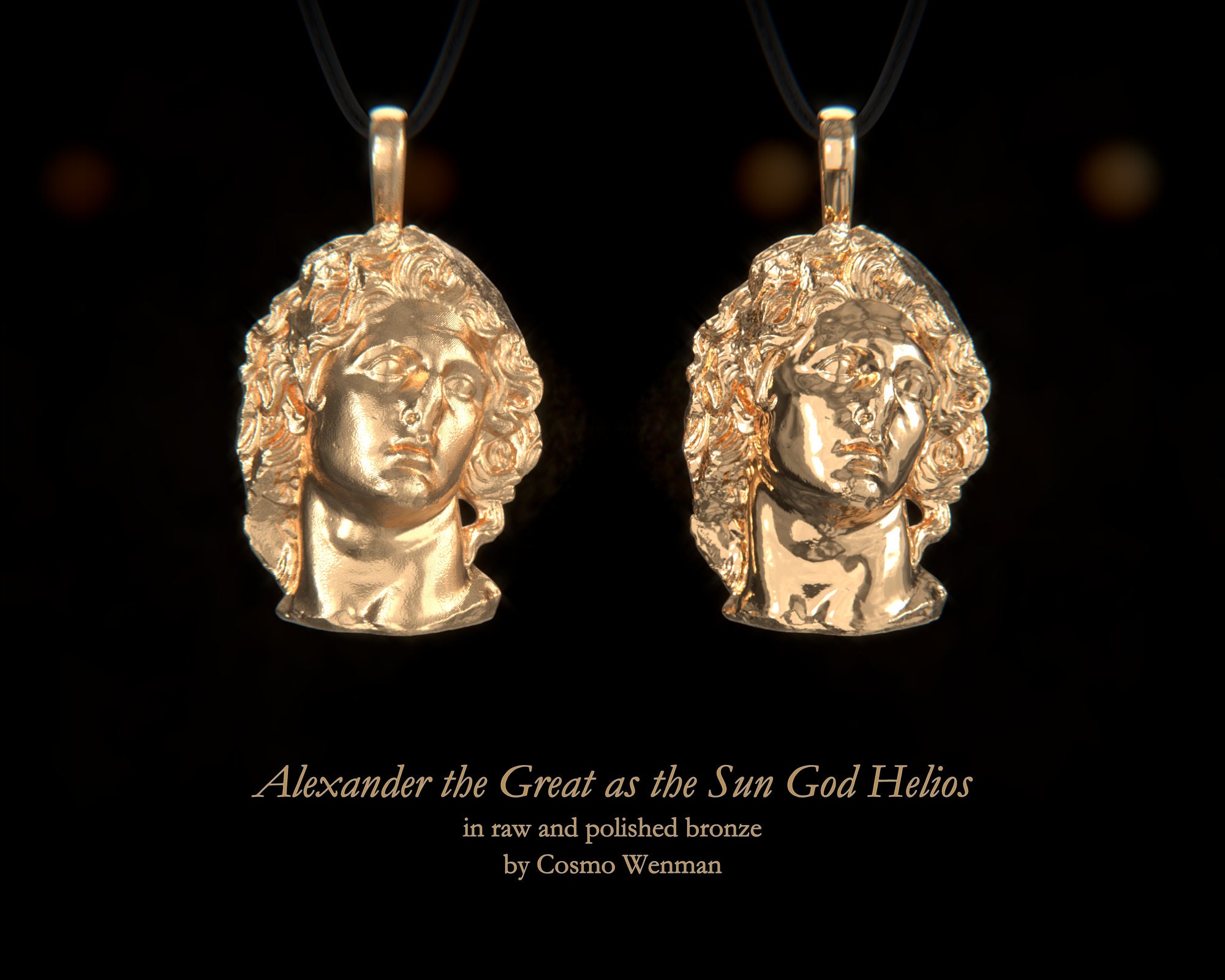 Cameo Gold Pagan Ancient Greek Artifact Jewelry Bronze Silver ALEXANDER THE GREAT as the Sun God Helios necklace pendant Platinum