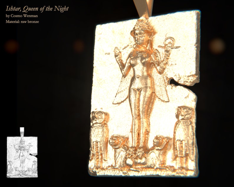 ISHTAR, Queen of the Night necklace pendant Gold, Silver, Bronze, Platinum, Ancient Babylonian Artifact Jewelry, Lilith, Pagan image 1