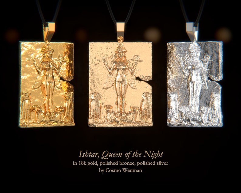 ISHTAR, Queen of the Night necklace pendant Gold, Silver, Bronze, Platinum, Ancient Babylonian Artifact Jewelry, Lilith, Pagan image 6