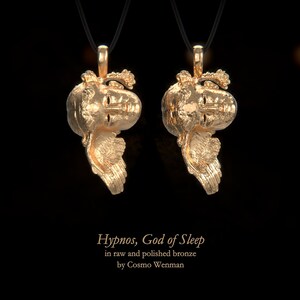 HYPNOS, God of Sleep necklace pendant vertical option Gold, Silver, Bronze, Platinum, Ancient Greek Artifact Jewelry, Pagan, Cameo Polished Bronze