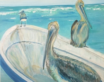 Pelicans on the boat