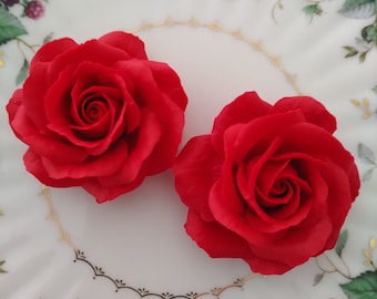 Polymer clay flower rose, red rose decor, made to order, wedding favors, party favors, coastal wedding, bridesmaid gifts, jewelry