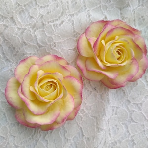 Polymer clay rose set of 2, rose decor, yellow rose, rose wall hanging flowers, floral art, wedding flowers, bridesmaid gifts