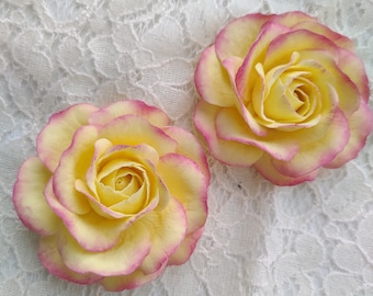 Polymer clay rose set of 2, rose decor, yellow rose, rose wall hanging flowers, floral art, wedding flowers, bridesmaid gifts