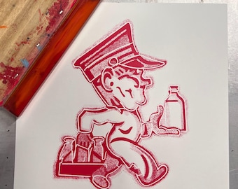 Milk Man Neon Sign Screen Print – Original Hand Pulled Vintage Americana Print