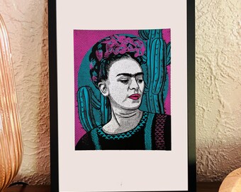 Frida Kahlo Screen Print | Hand Pulled Portrait Art Print | Colorful Folk Art Inspired Wall Decor | Handmade Artwork