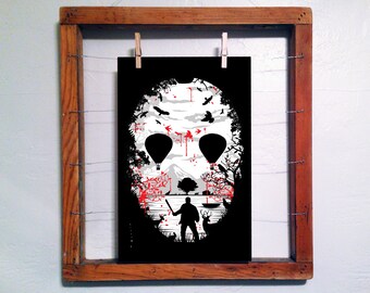 Camp Crystal Lake, Jason Horror Poster, Birthday, Love, Anniversary Screen Printed by Hand.